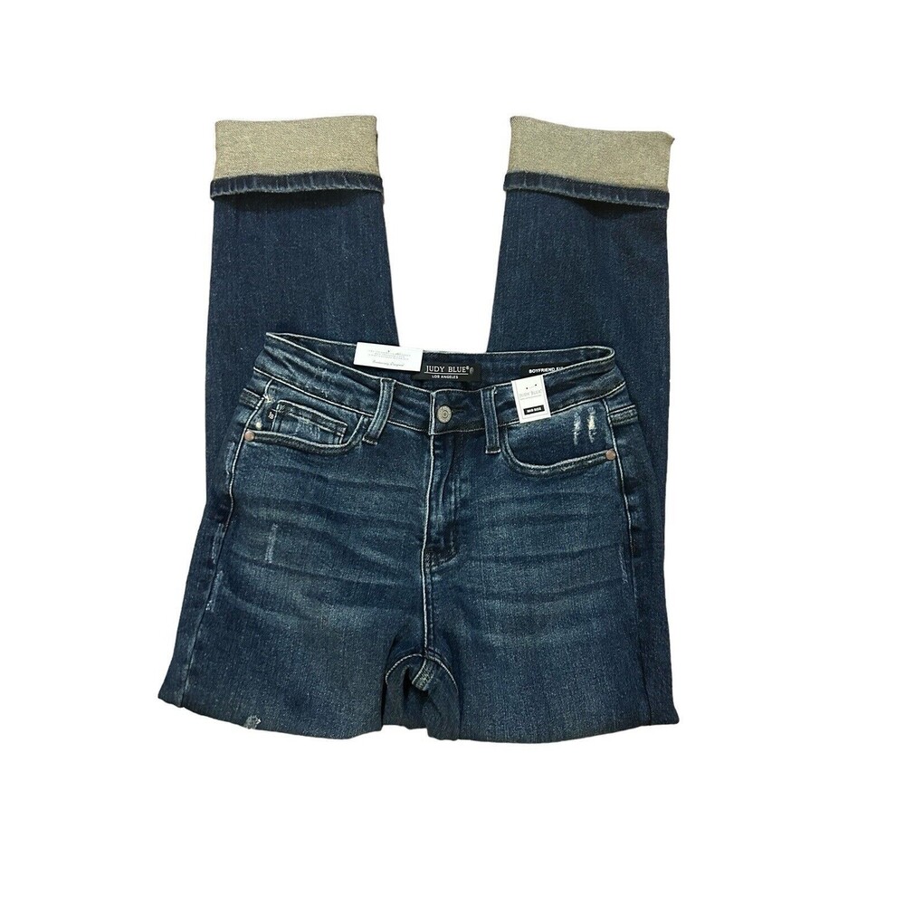 Judy Blue Jeans Demin Boyfriend Buffalo Plaid Patch Mid Womens Sz 3 / 26 - Picture 6 of 11